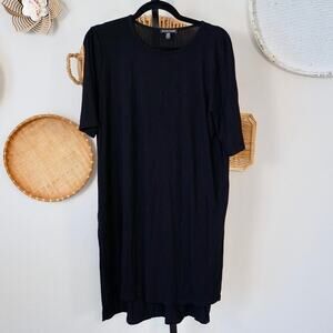 Eileen Fisher Short Sleeve Pullover Shirt Dress Black Womens Size Medium